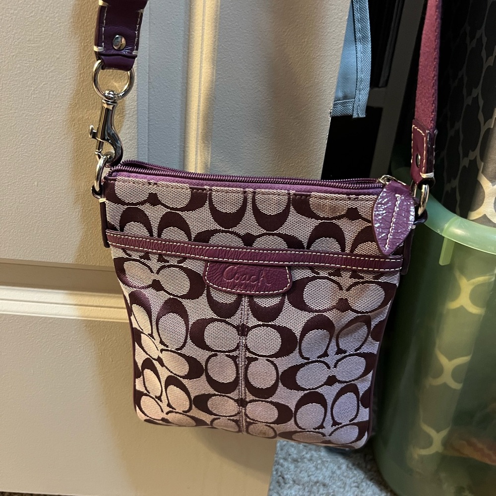 Coach Signature Pattern Purple Crossbody Bag